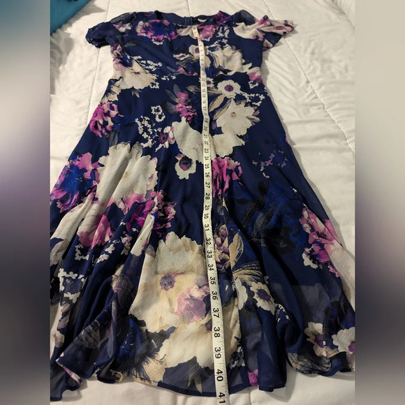 DKNY Women's Floral Print Goddet-Trim Midi Dress Size 12 - Picture 11 of 13